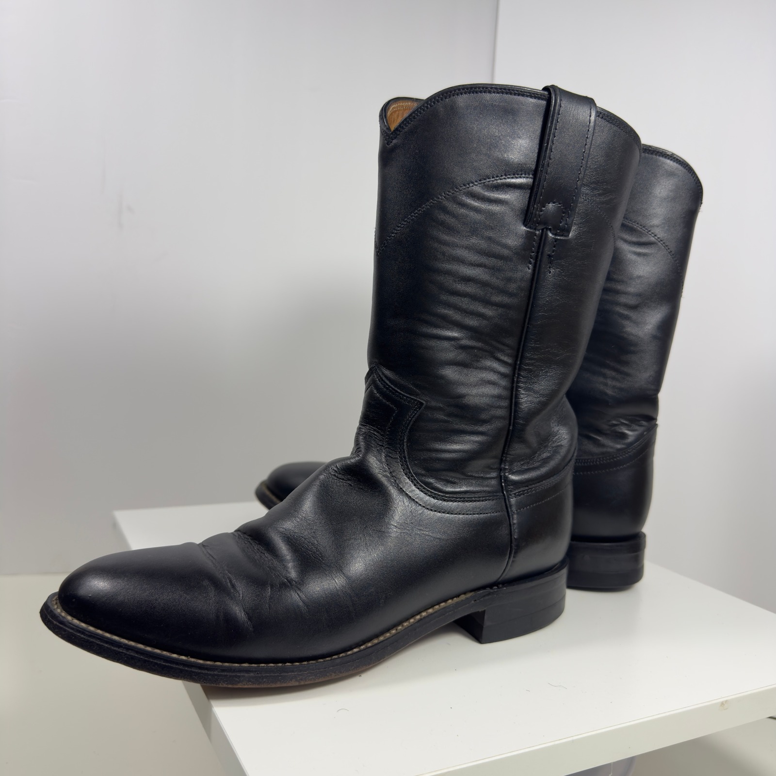 Justin Roper Boots Mens 7.5 D Black Leather Western Jackson 3133 Cowboy Boots